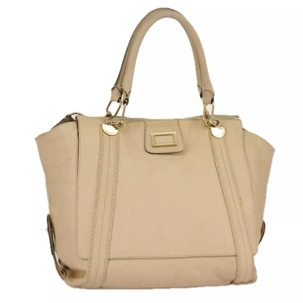 Chloe Tote Bag Leather Beige Gold Auth